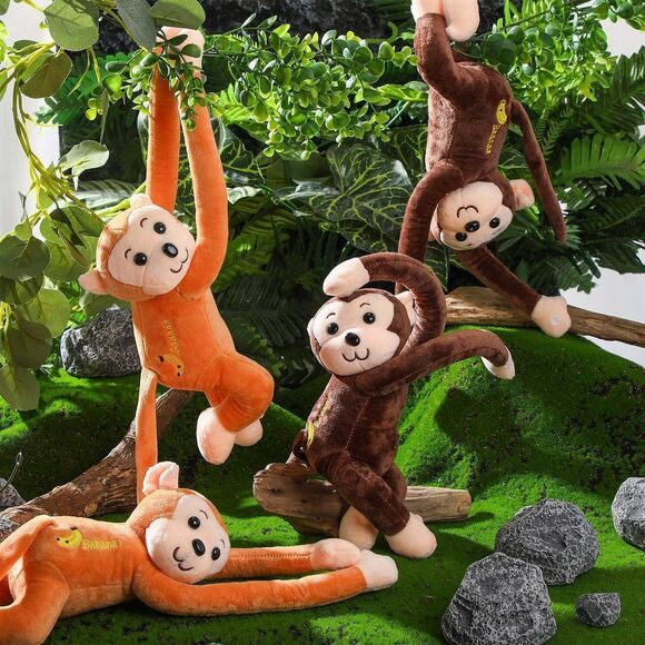 4-Pack 17.8" Hanging Stuffed Monkeys with Hook & Loop Fasteners - Plush Toy Gif - Picture 7 of 7